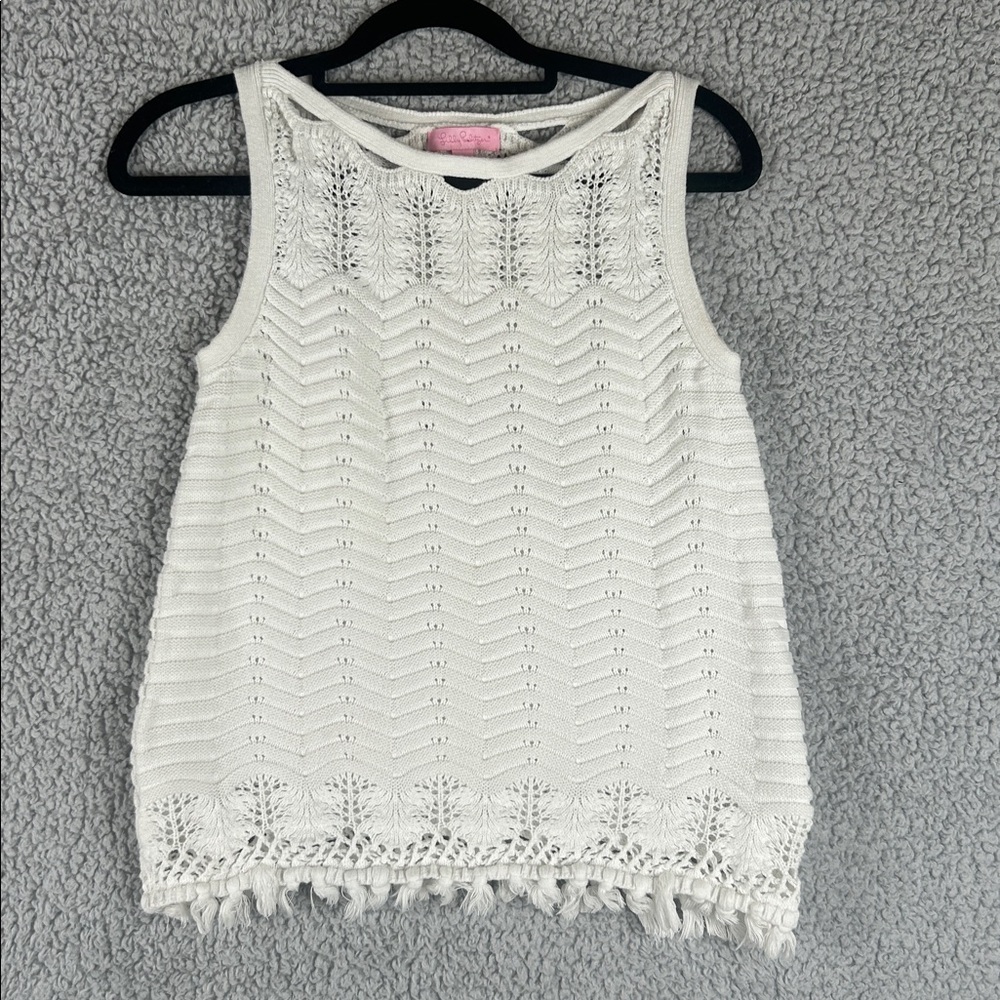 Lilly Pulitzer Sleeveless Knit Crochet White Top Size Si